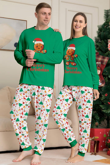 Christmas Family Matching Pajamas Green Santa Claus Print Pajamas Set